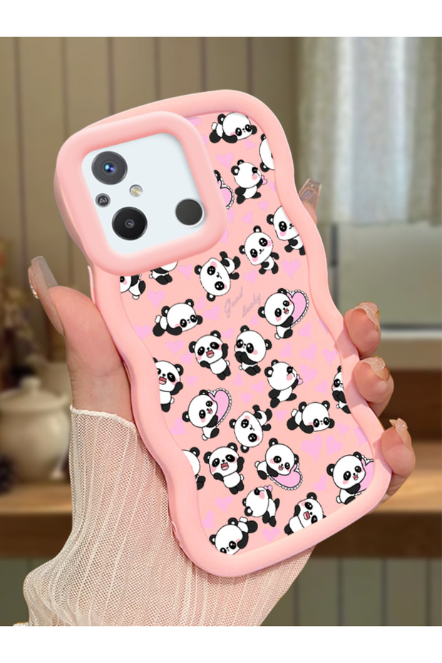 Poco C55 Compatible Shockproof Simple Pink Silicone Phone Case Panda Pattern