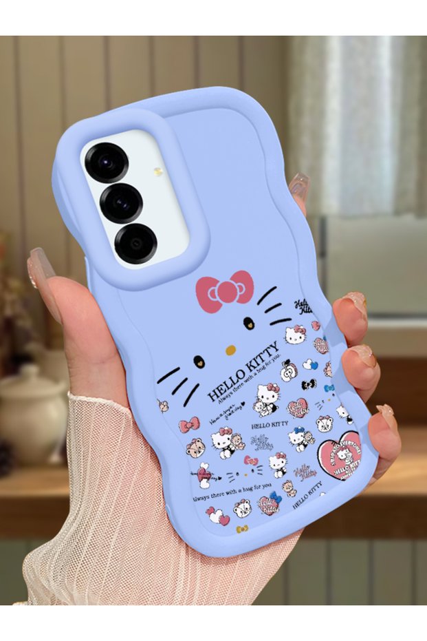 Samsung Galaxy A56 Compatible Shockproof Simple Blue Silicone Phone Case Hello Kitty Pattern