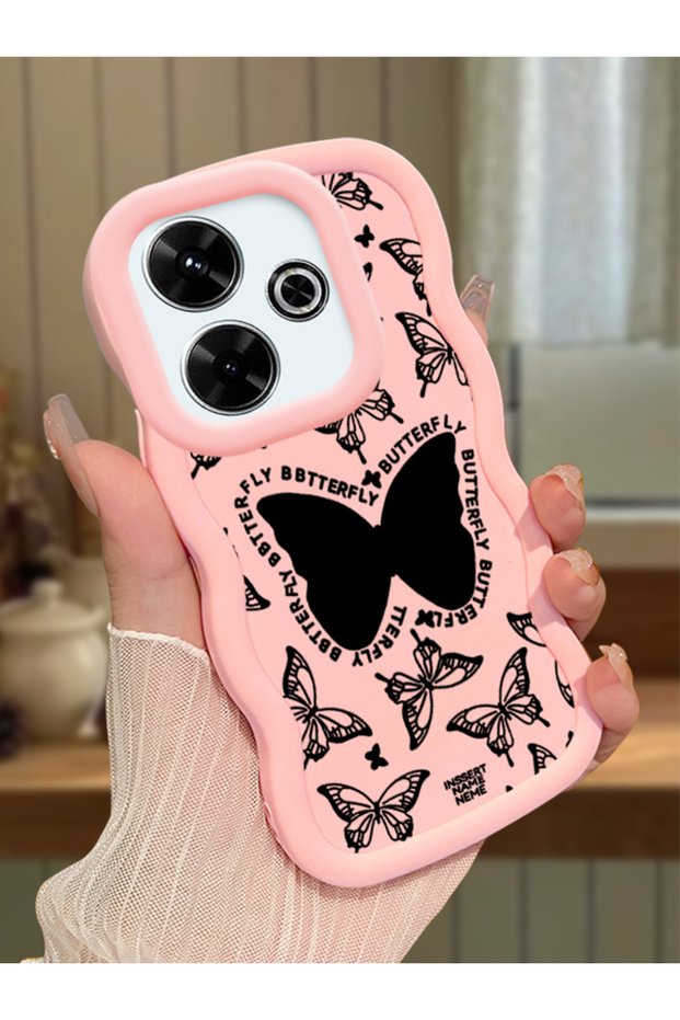 Redmi 13 Compatible Shockproof Simple Pink Silicone Phone Case Butterfly Pattern