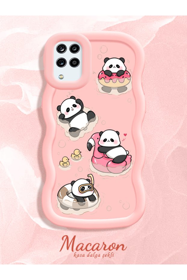 Simple Pink Silicone Phone Case Panda Pattern Compatible with Samsung Galaxy A12 Shockproof