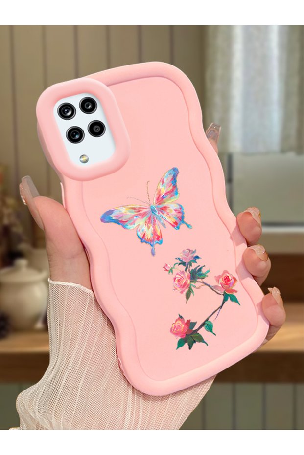Samsung Galaxy A12 Compatible Shockproof Simple Pink Silicone Phone Case Butterfly Pattern