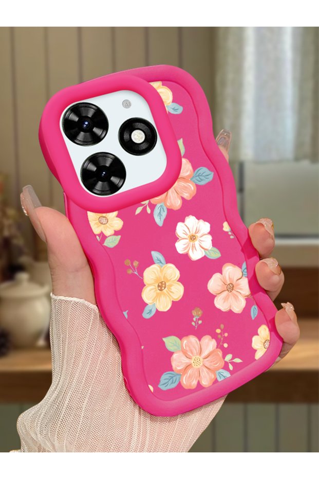 Tecno Spark 20C Compatible Shockproof Simple Red Silicone Phone Case Flower Pattern