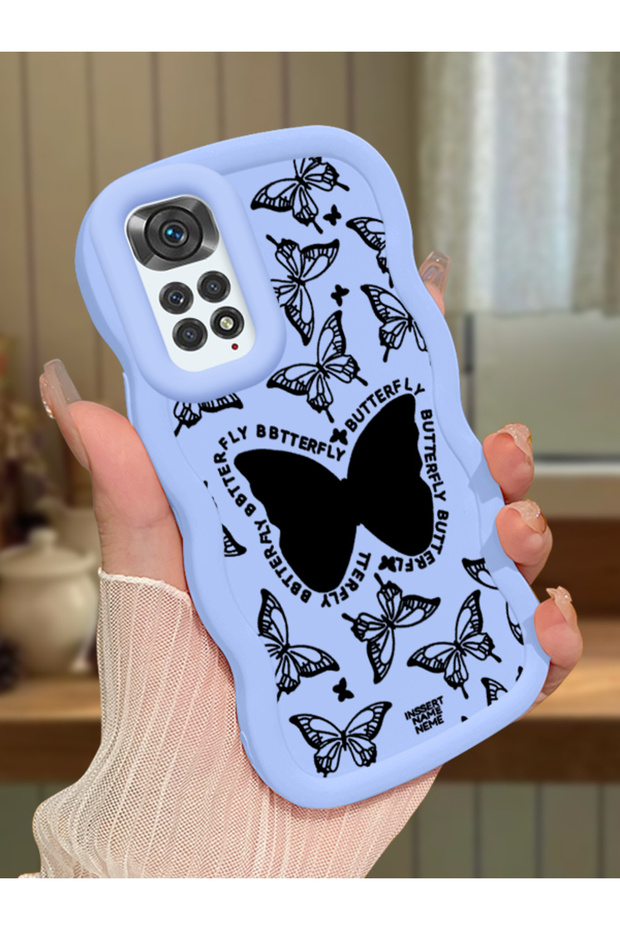 Redmi Note 11 Compatible Shockproof Simple Blue Silicone Phone Case Butterfly Pattern