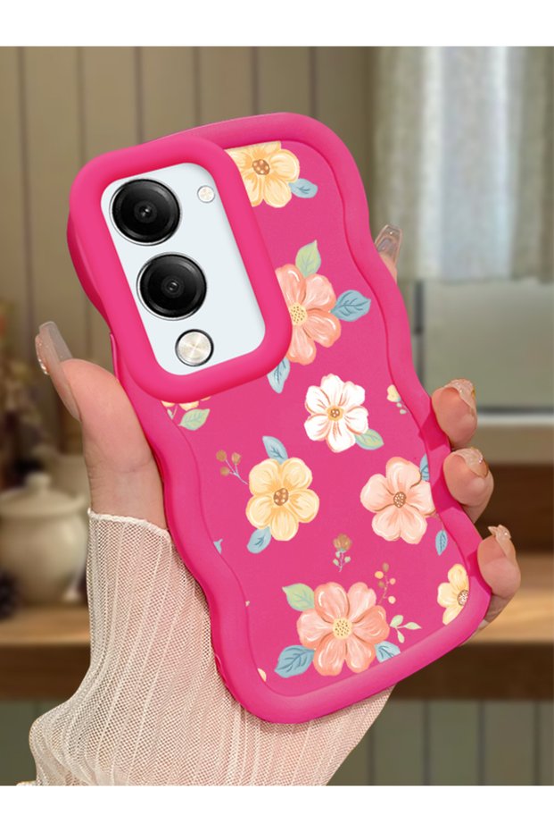 Vivo Y19E Compatible Shockproof Simple Red Silicone Phone Case Flower Pattern