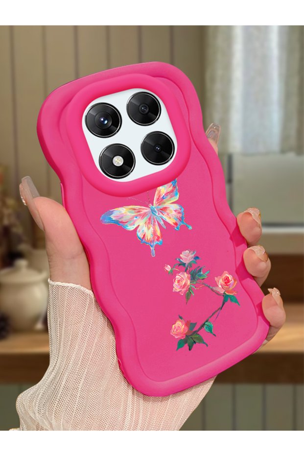 Xiaomi Redmi Note 14 Pro 4g Compatible Shockproof Simple Red Silicone Phone Case Butterfly Pattern