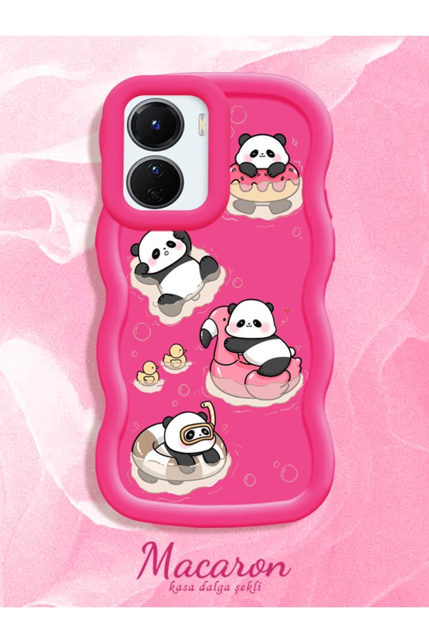 Simple Red Silicone Phone Case Panda Pattern Shockproof Compatible with Vivo Y16
