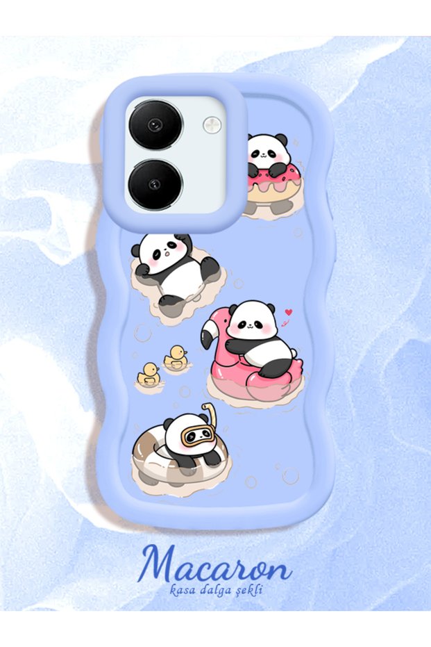 Simple Blue Silicone Phone Case Panda Pattern Compatible with Vivo Y27 Shockproof