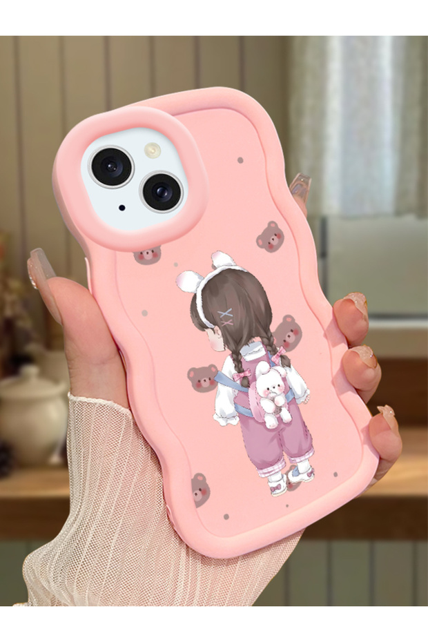 iPhone 14 Compatible Shockproof Simple Pink Silicone Phone Case Girl Pattern