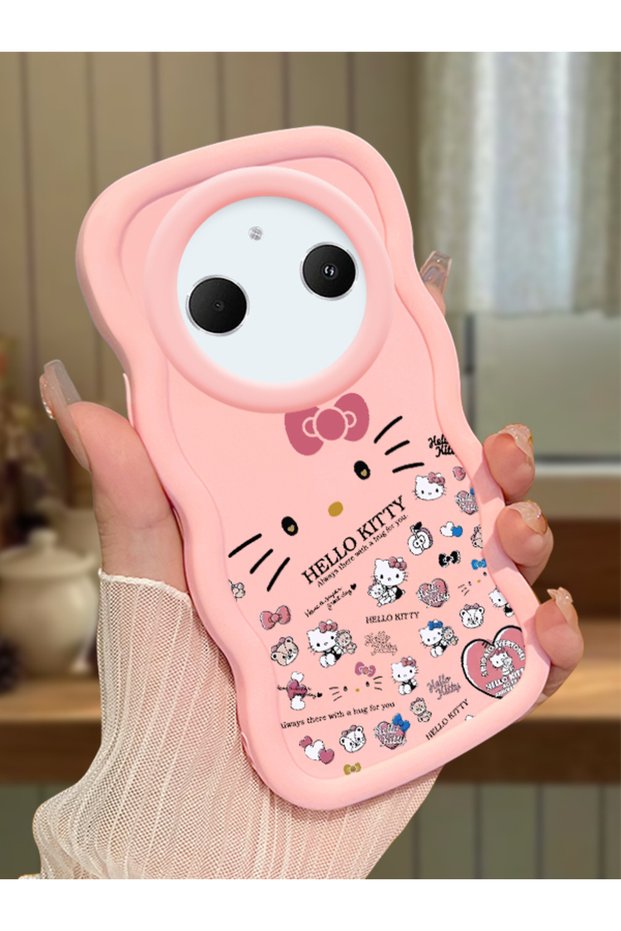 Redmi A3 Pro Compatible Shockproof Simple Pink Silicone Phone Case Hello Kitty Pattern