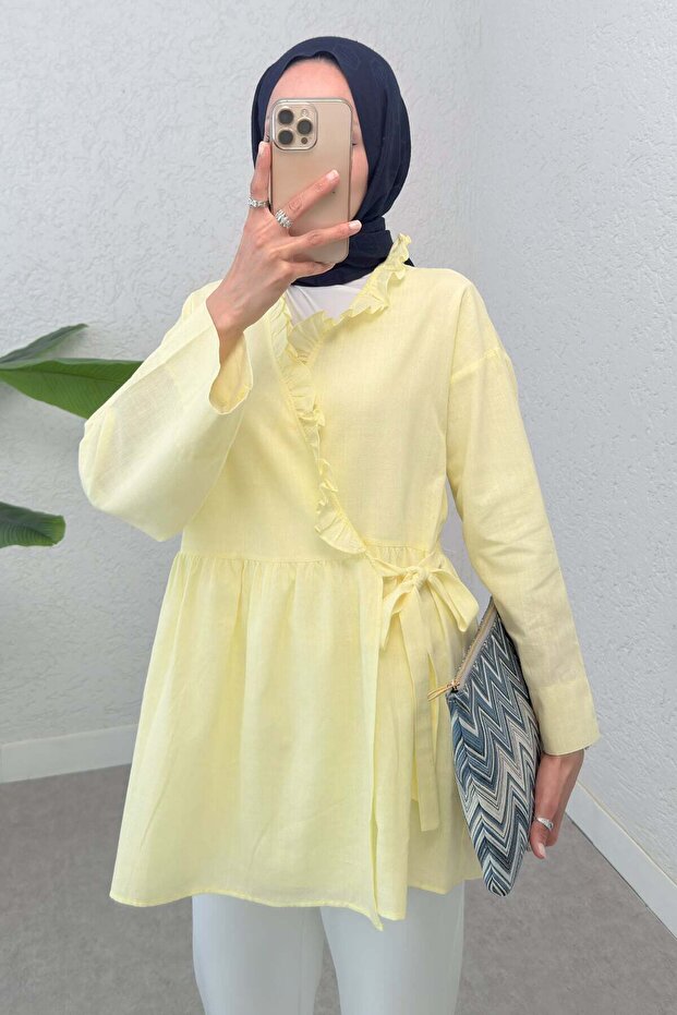 2151 Front-Tie Ruffled Tunic - Yellow