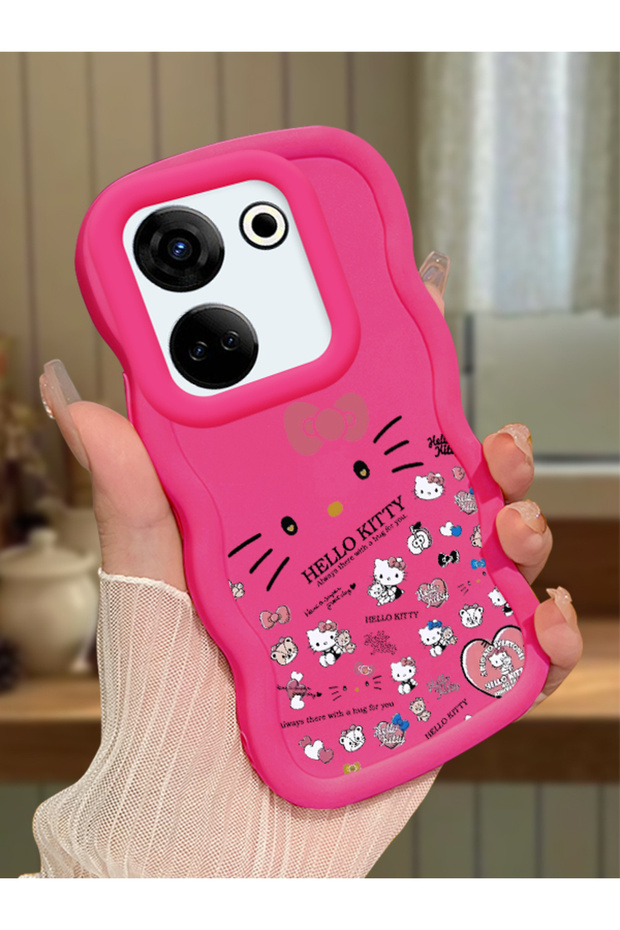 Tecno Camon 20 Compatible Shockproof Simple Red Silicone Phone Case Hello Kitty Pattern