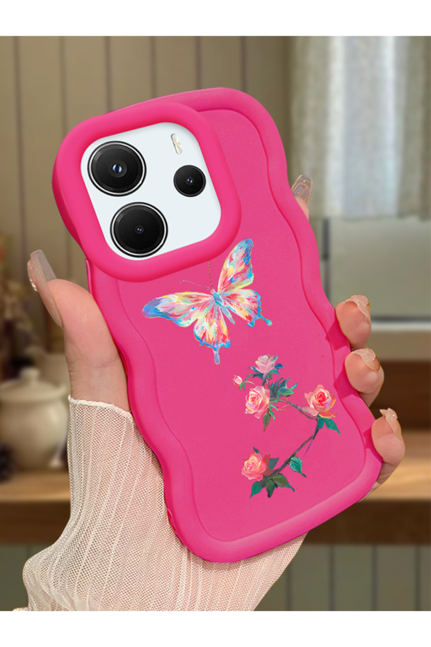 Redmi Note 14 4g Compatible Shockproof Simple Red Silicone Phone Case Butterfly Pattern