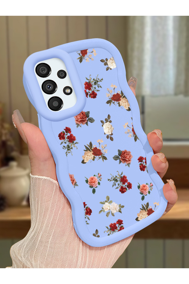 Samsung Galaxy A33 5g Compatible Shockproof Simple Blue Silicone Phone Case Cover Flower Pattern