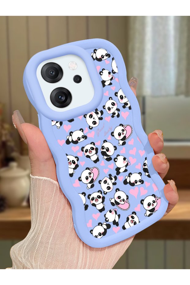 Oppo Reno 14F Compatible Shockproof Simple Blue Silicone Phone Case Panda Pattern