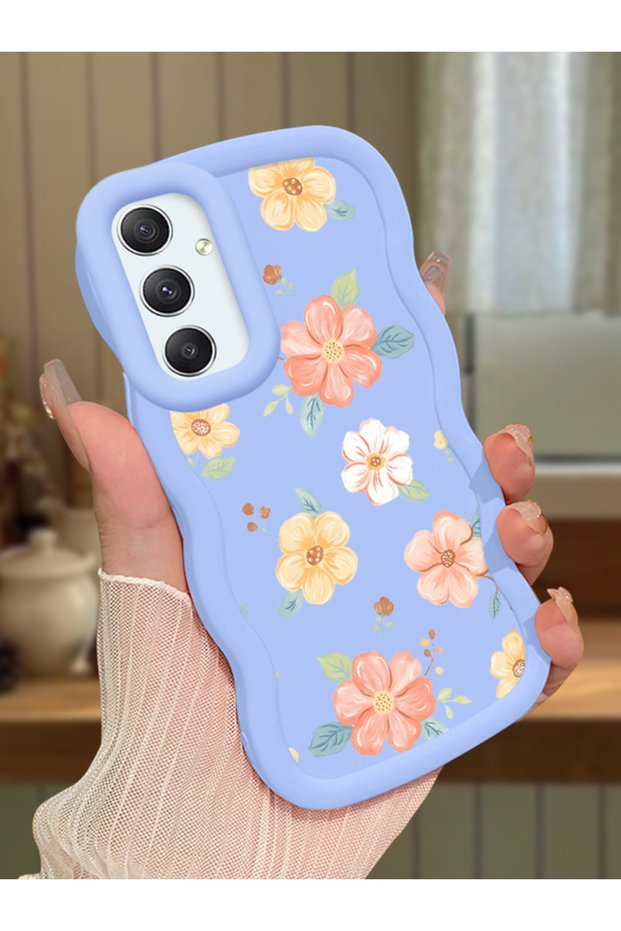 Samsung Galaxy A34 5g Compatible Shockproof Simple Blue Silicone Phone Case Cover Flower Pattern