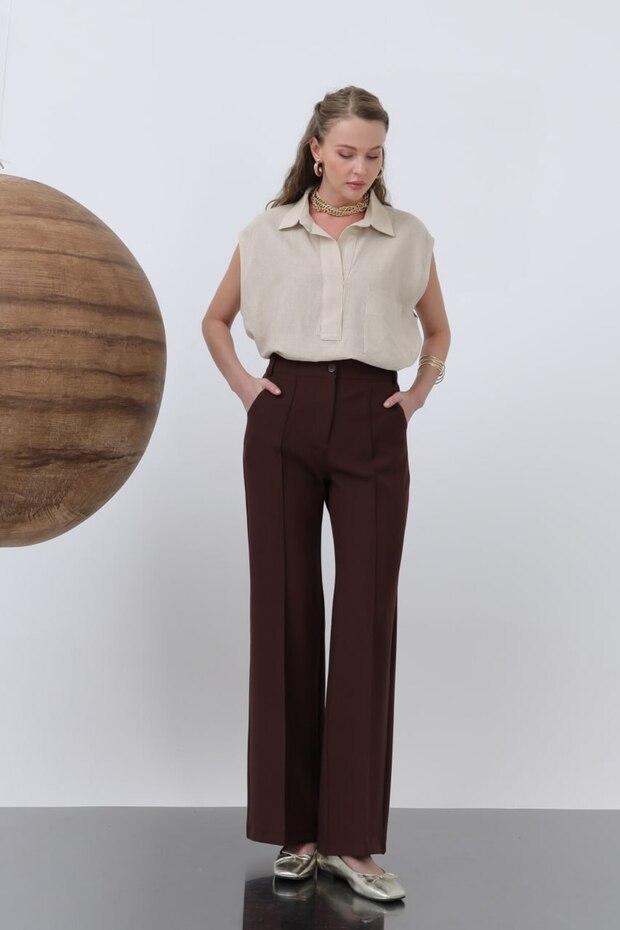 Waist Elastic Pocket Detail Spanish Style Trousers-Bitter Coffee Bitter Coffee