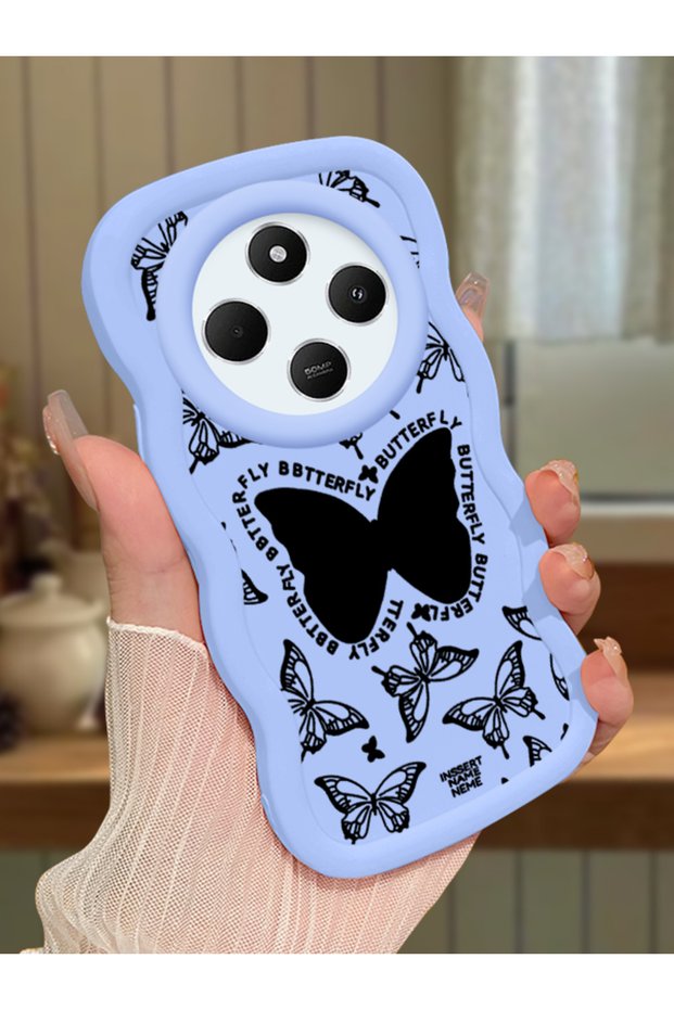 For Redmi 14C 4g Compatible Shockproof Simple Blue Silicone Phone Case Butterfly Pattern