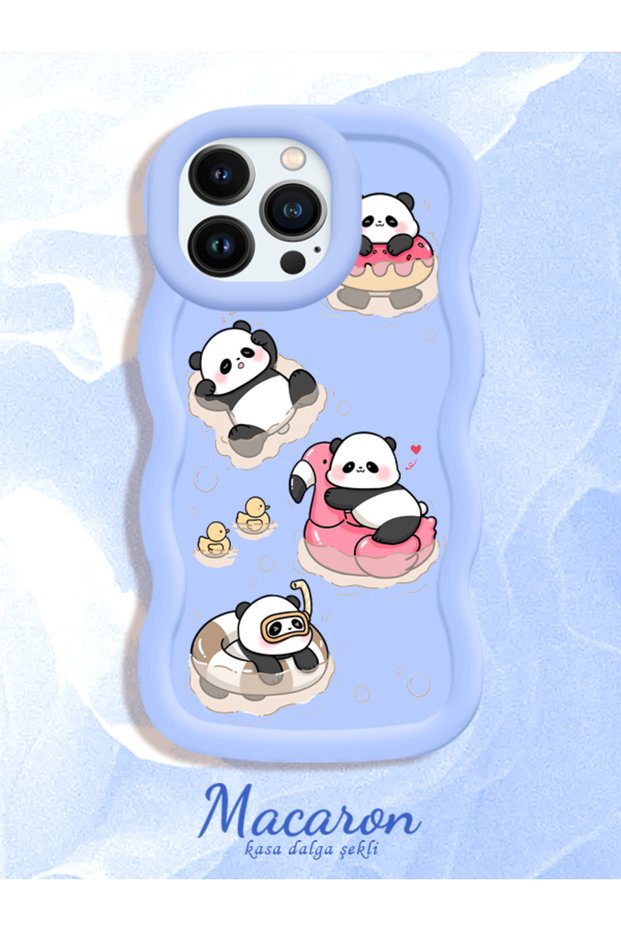 Simple Blue Silicone Phone Case Panda Pattern Compatible with iPhone 13 Pro Max Shockproof