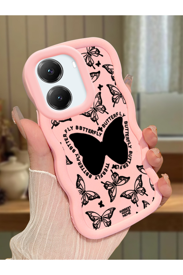 Poco X7 Pro Compatible Shockproof Simple Pink Silicone Phone Case Butterfly Pattern