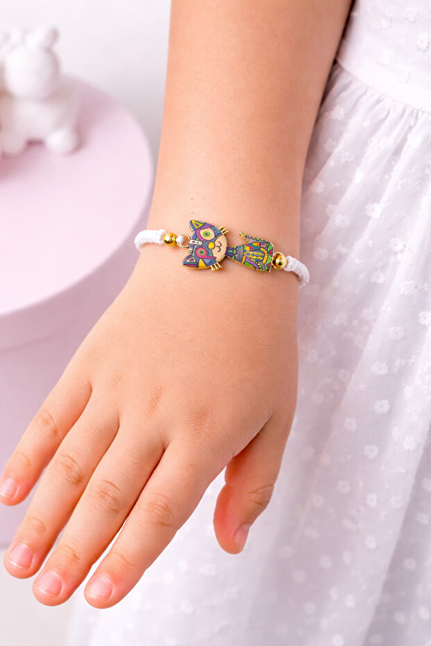 Colorful Drawstring Children's Youth Bracelets with Adjustable Cat Design