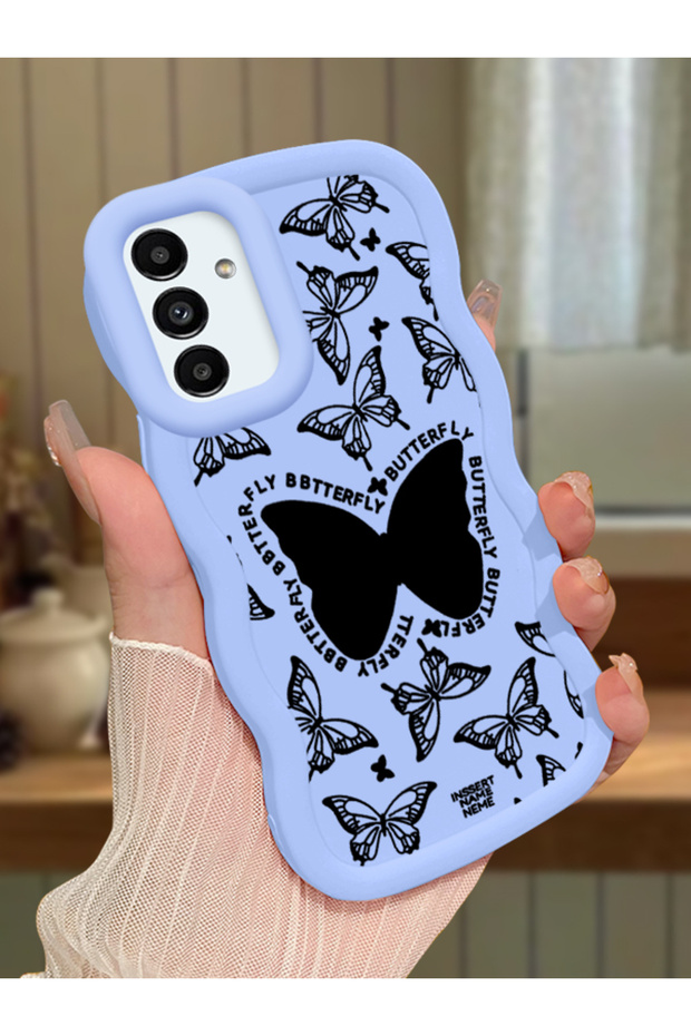 Samsung Galaxy A13 Compatible Shockproof Simple Blue Silicone Phone Case Butterfly Pattern