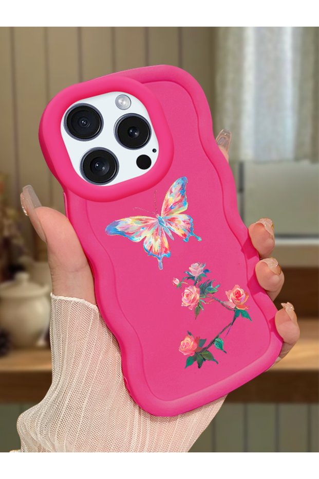 iPhone 14 Pro Compatible Shockproof Simple Red Silicone Phone Case Butterfly Pattern