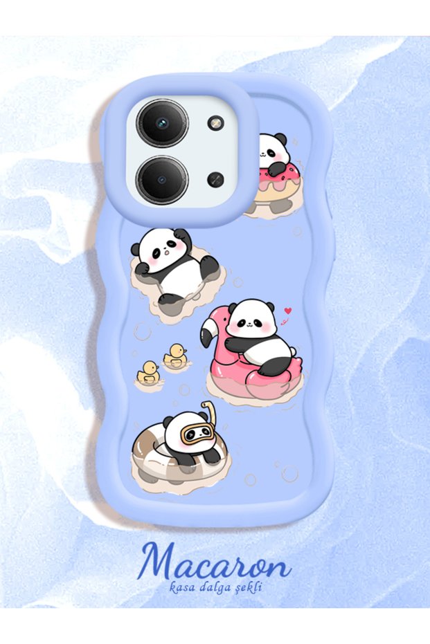 Simple Blue Silicone Phone Case Panda Pattern Compatible with Xiaomi Redmi 15C 4g Shockproof