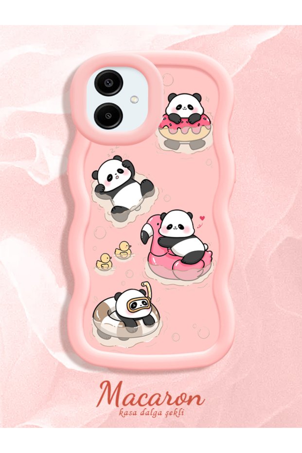 Simple Pink Silicone Phone Case Panda Pattern Compatible with Samsung Galaxy A06 Shockproof