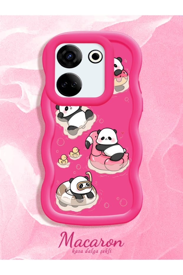 Simple Red Silicone Phone Case Panda Pattern Shockproof Compatible with Tecno Camon 20