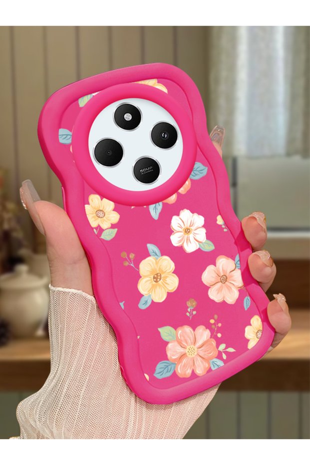 Redmi A4 Compatible Shockproof Simple Red Silicone Phone Case Cover Flower Pattern