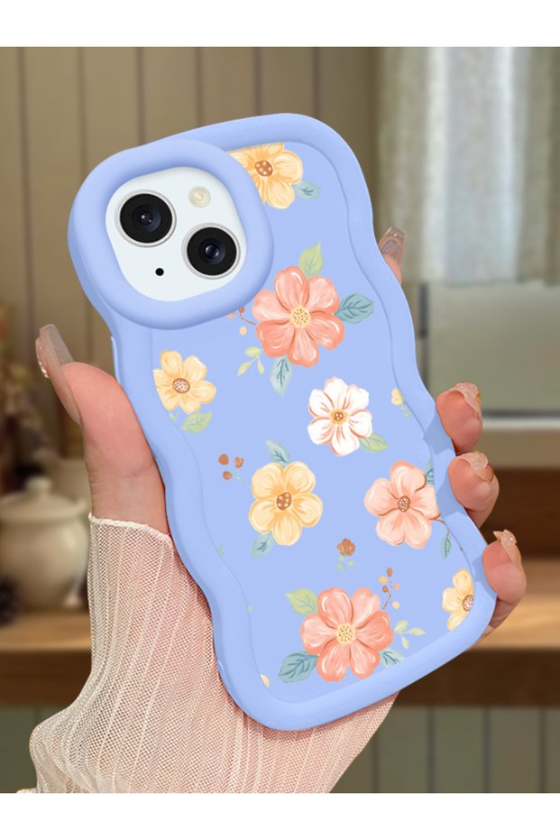 iPhone 14 Plus Compatible Shockproof Simple Blue Silicone Phone Case Cover Flower Pattern