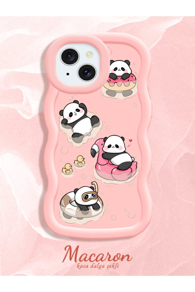 Simple Pink Silicone Phone Case Panda Pattern Compatible with iPhone 14 Plus Shockproof