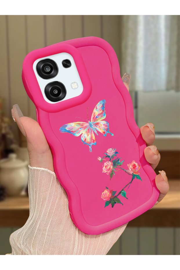 Oppo A6 Pro Compatible Shockproof Simple Red Silicone Phone Case Butterfly Pattern