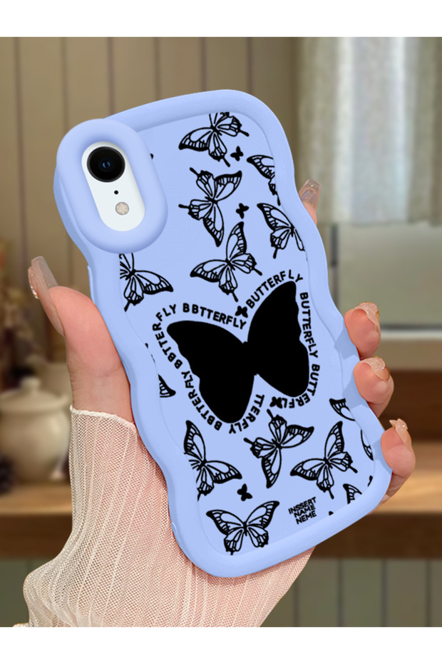 iPhone Xr Compatible Shockproof Simple Blue Silicone Phone Case Butterfly Pattern