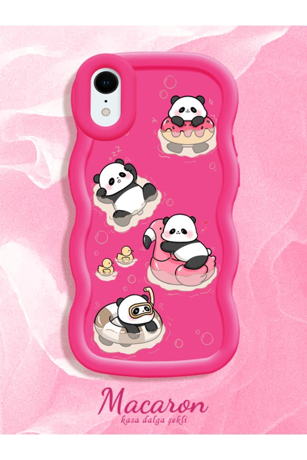Simple Red Silicone Phone Case Panda Pattern Compatible with iPhone Xr Shockproof
