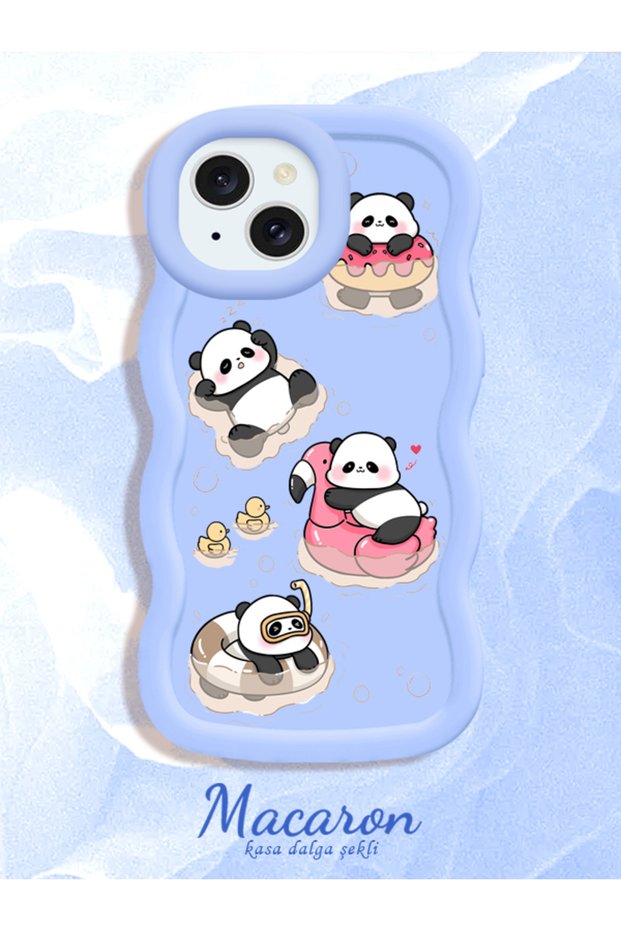 Shockproof Simple Blue Silicone Phone Case Panda Pattern Compatible with iPhone 15