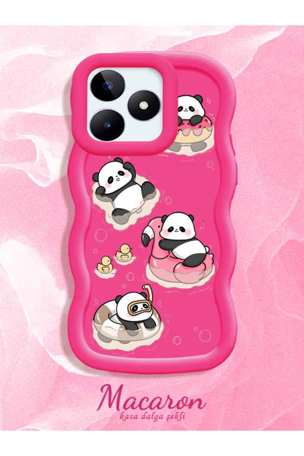 Simple Red Silicone Phone Case Panda Pattern Shockproof Compatible with Realme C53