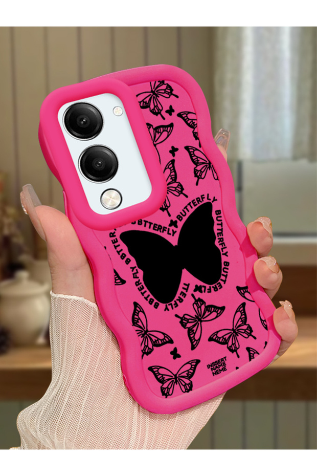 Vivo Y19 Compatible Shockproof Simple Red Silicone Phone Case Butterfly Pattern