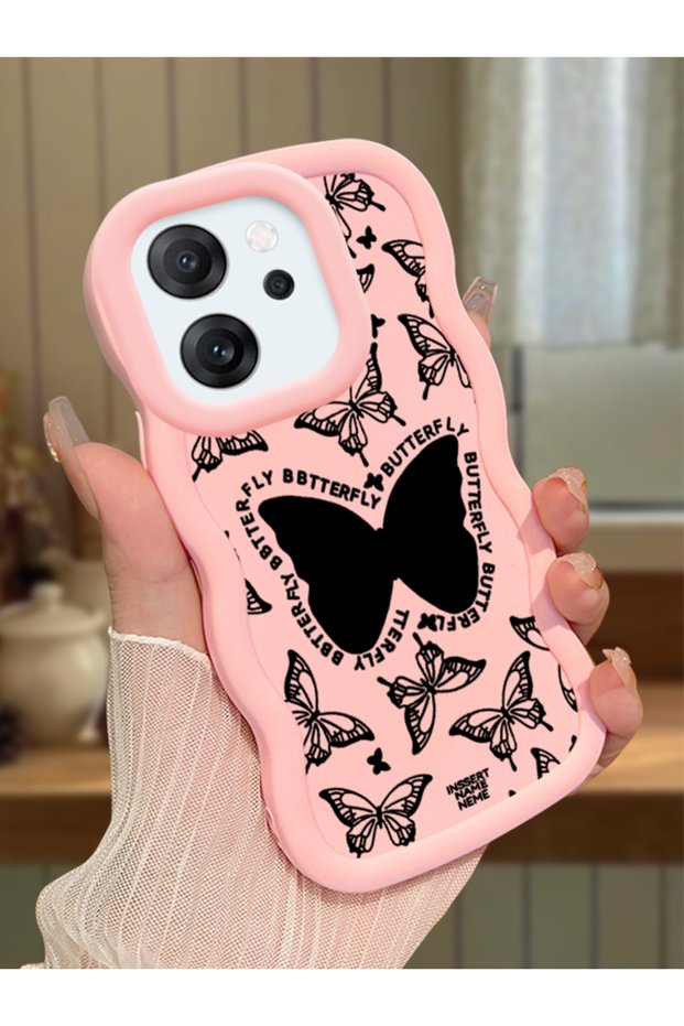 Oppo Reno 14F Compatible Shockproof Simple Pink Silicone Phone Case Butterfly Pattern