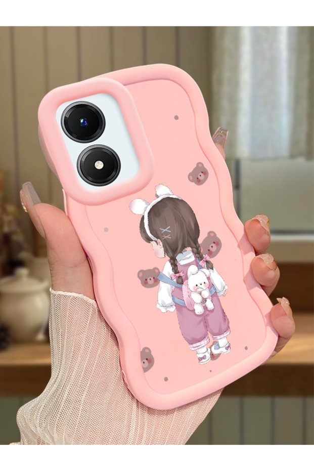 Vivo Y02S Compatible Shockproof Simple Pink Silicone Phone Case Girl Pattern