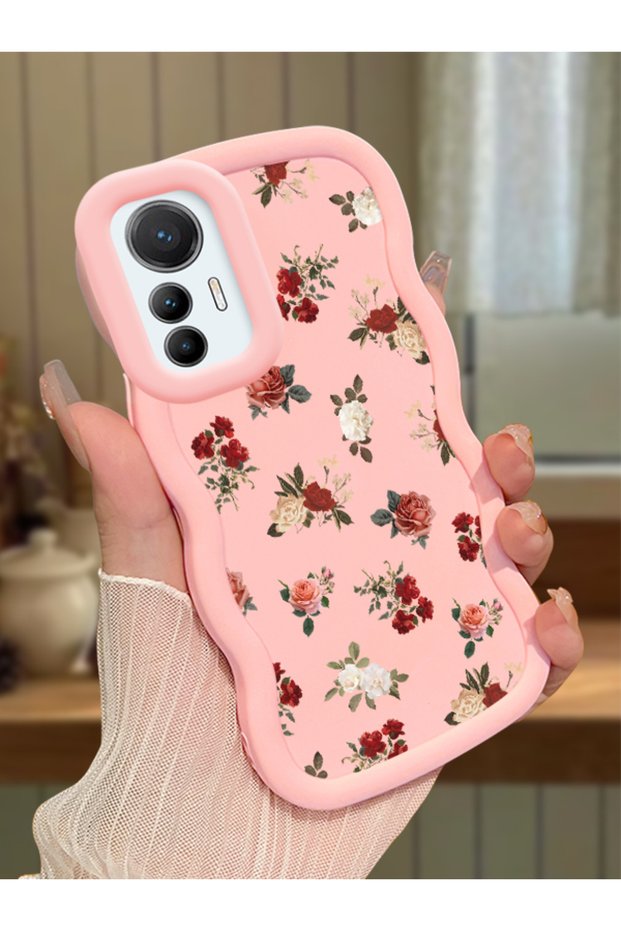 Xiaomi Mi 12 Lite Compatible Shockproof Simple Pink Silicone Phone Case Cover Flower Pattern