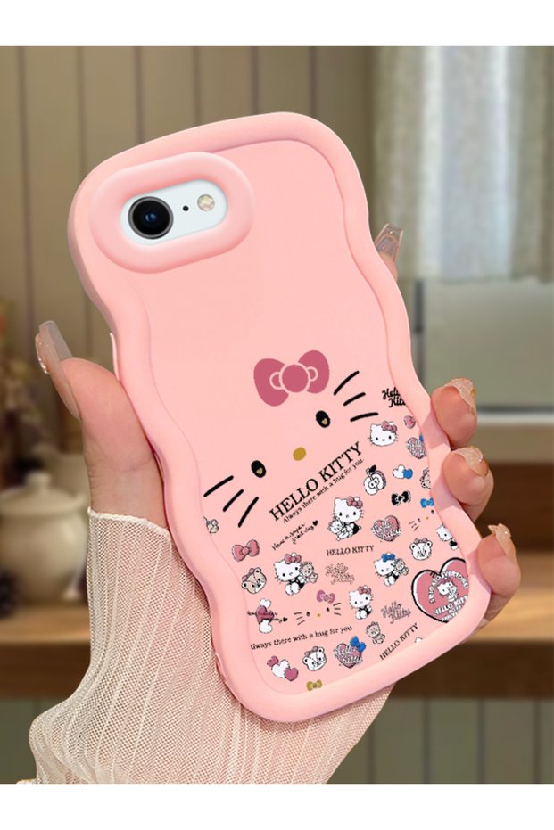iPhone 8 Compatible Shockproof Simple Pink Silicone Phone Case Hello Kitty Pattern
