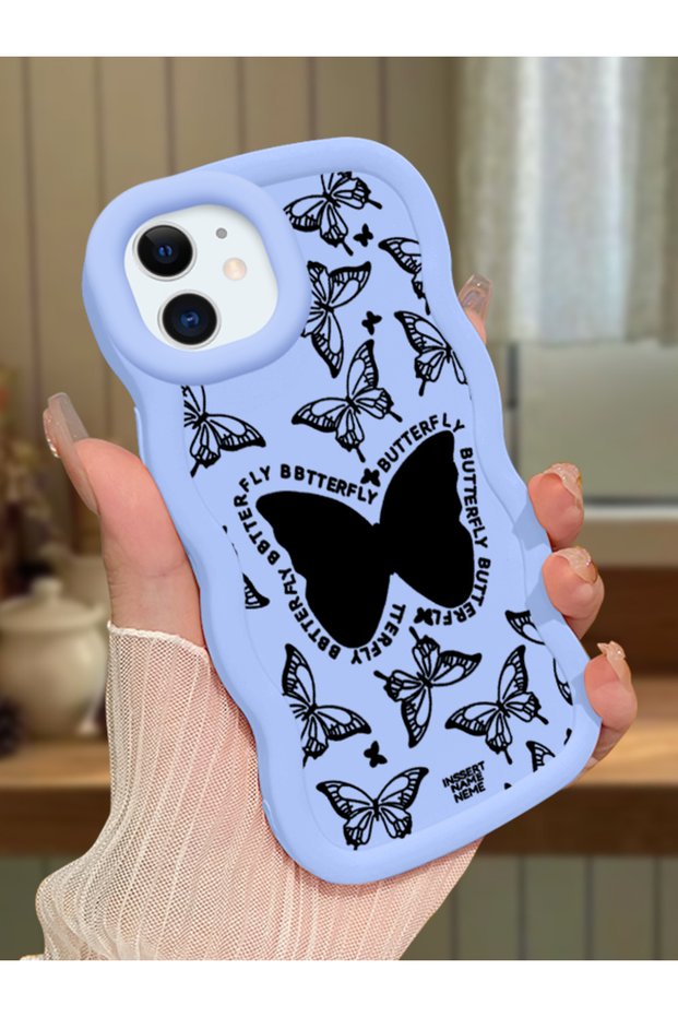 iPhone 11 Compatible Shockproof Simple Blue Silicone Phone Case Butterfly Pattern