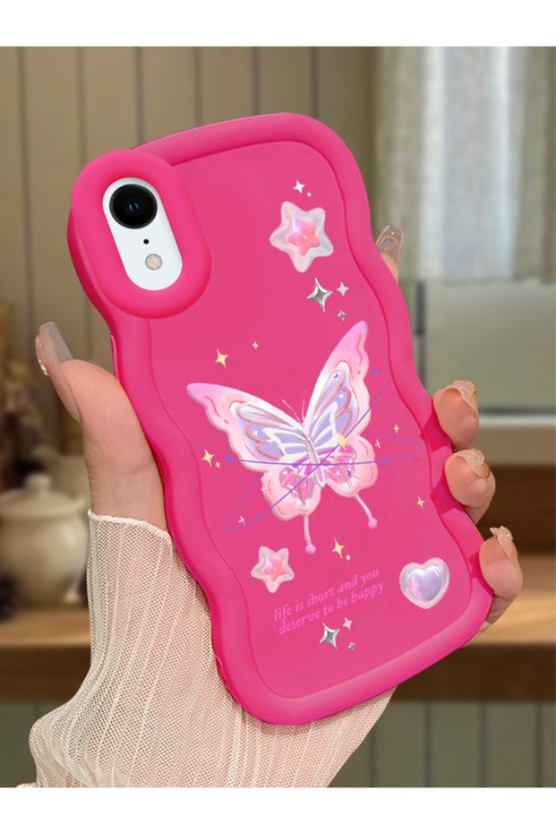 iPhone Xr Compatible Shockproof Simple Red Silicone Phone Case Butterfly Pattern