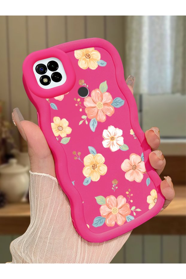 Poco C31 Compatible Shockproof Simple Red Silicone Phone Case Cover Flower Pattern
