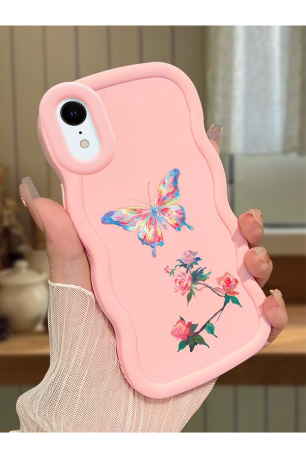 iPhone Xr Compatible Shockproof Simple Pink Silicone Phone Case Butterfly Pattern