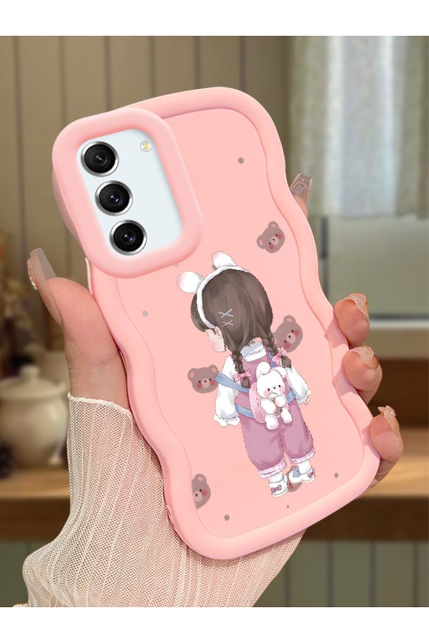 Samsung Galaxy S21 Fe Compatible Shockproof Simple Pink Silicone Phone Case Girl Pattern