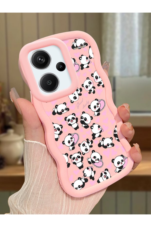 Redmi Note 13 Pro Plus 5g Compatible Shockproof Simple Pink Silicone Phone Case Panda Pattern