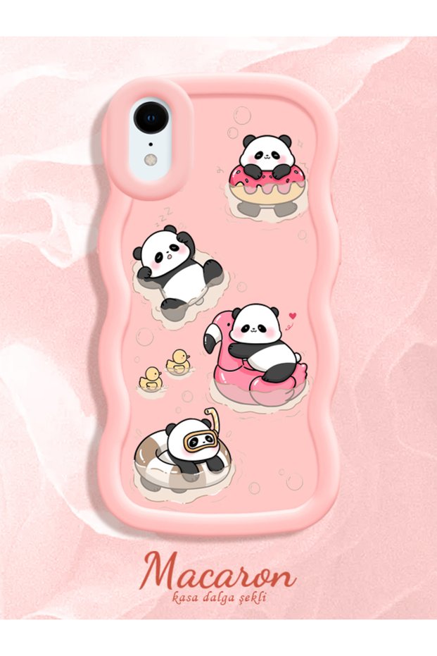 Simple Pink Silicone Phone Case Panda Pattern Shockproof Compatible with iPhone Xr