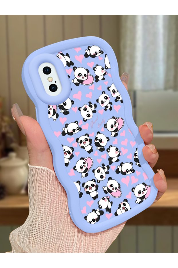iPhone XS Compatible Shockproof Simple Blue Silicone Phone Case Panda Pattern